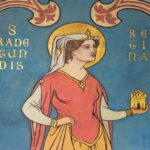 Ist diese Darstellung Radegundis (Gründerin der Abtei Ste-Croix, Tochter des Königs Berthachars von Thüringen und Ehefrau des fränkischen Königs Chlothar I.), die von 520 bis 587 lebte, aus dem Mittelalter oder ist sie eher dem Jugendstil zuzuordnen?